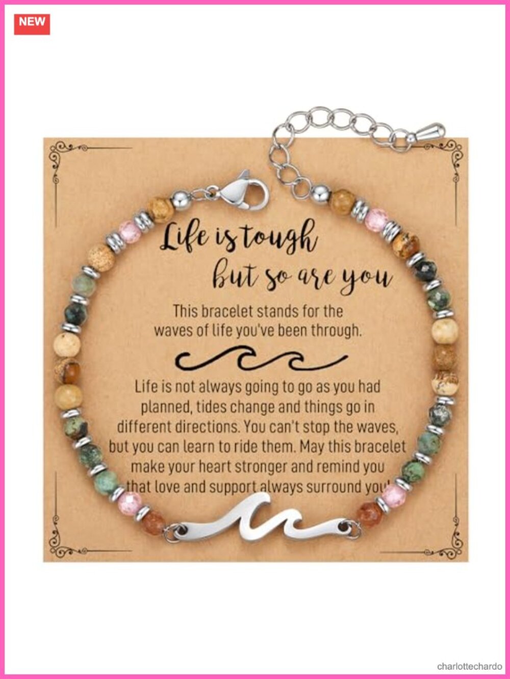 Wave Bracelet for Women Inspirational Gift Adjustable Stone Beaded Bracelet